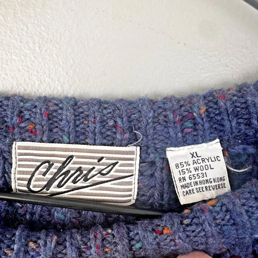 Vintage Chris Color Block Chunky Knit Crew Neck sweater Mens XL